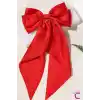 Büyük Kırmızı Saten Otomatik Fiyonk Toka 35cm - Uzun Fiyonklu Kurdeleli Klipsli Fularlı Saç Tokası