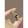 Dal Üstünde Sevimli Panda Tasarım Kristal Taşlı Broş - Hediyelik Kadın Ceket Yaka İğnesi Broşu