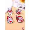 Full of Love Sevimli Kalpli Kedi Pin Broş - Hediyelik Aşk Sevgili Arkadaş Çanta Şapka Süsü Rozeti