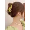 Kadın Buğday Detaylı Gold Metal Mandal Toka - Yeni Sezon Büyük Mandallı Saç Tokası