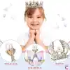 Kelebekli İncili Zirkon Taşlı Kız Çocuk Prenses Tacı Gold- Tiara Doğum Günü Parti Taç Saç Bandı Toka
