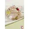 Kelebekli Uğur Böceği Arılı İncili Çiçekli Kadın Çelenk Broş - Hediyelik Elbise Ceket Yaka İğnesi