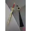 Kırmızı Gold Kılıç Tasarım Siyah Püsküllü Metal Topuz Toka 20cm - Kadın Firkete Çubuk Topuz Tokası