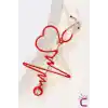 Kırmızı Kalp Atışı Steteskop Doktor Broş Hediyelik Zirkon Taşlı Sağlıkçı Hemşire Yaka İğnesi Broşu