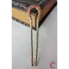 Kırmızı Taşlı İşlemeli Vintage Gold Metal Topuz Tokası 12.5cm - Kadın Saç Topuz Tokası Çubuk Toka