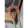 Kırmızı Taşlı İşlemeli Vintage Gold Metal Topuz Tokası 12.5cm - Kadın Saç Topuz Tokası Çubuk Toka