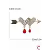 Kırmızı Zümrüt Taşlı Sallantılı Aşk Oklu Kalpli Kadın Broş - Hediyelik Sevgililer Günü Hediyesi Broş