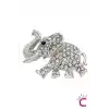 Kristal Taşlı Tasarım Fil Broş Gümüş Renk - Çanta Elbise Ceket Yaka İğnesi Broş Rozeti