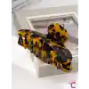 Leopar Desenli Orta Boy Asetat Kemik Kadın Mandal Toka 9 cm - Hediyelik Mandallı Saç Topuz Tokası