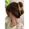 Örgü Ayçiçeği Sarmaşık Yapraklı Tasarım Çiçekli Kadın Mandal Toka Metal Gold - Zarif Saç Tokası
