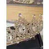 Özel Seri Kristal Su Damlası Zirkon Taşlı Prenses Gelin Tacı Gold - Kraliçe Helen Düğün Nikah Taç