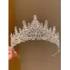 Özel Seri Zirkon İşlemeli Kristal Taşlı Prenses Gelin Tacı Gümüş - Kraliçe Helen Düğün Nişan Taç