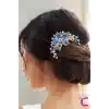 Özel Tasarım Rhine-Stone Kristal Taşlı Taraklı Saç Topuz Tokası Bebek Mavi - Zarif Kadın Tarak Toka