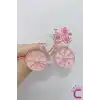 Pembe Çiçekli Kristal Taşlı İncili Bisiklet Tasarım Broş - Hediyelik Tatil Elbise Yaka İğnesi Broşu