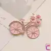 Pembe Çiçekli Kristal Taşlı İncili Bisiklet Tasarım Broş - Hediyelik Tatil Elbise Yaka İğnesi Broşu
