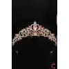 Pembe Kristal Taşlı Zirkon İşlemeli Prenses Gelin Tacı - Düğün Kına Nikah Nişan Söz Doğum Günü Taç