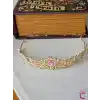 Pembe Kristal Taşlı Zirkon İşlemeli Prenses Gelin Tacı - Düğün Kına Nikah Nişan Söz Doğum Günü Taç