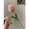 Pembe Lale Çiçekli Tasarım Büyük Kadın Metal Mandal Toka 11.5cm - Zarif Mandallı Saç Topuz Tokası