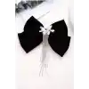 Sallantılı Yapay Elmaslı Kelebekli Kadın Siyah Kadife Fiyonk Toka - Fiyonklu Klips Pens Saç Tokası