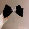 Sallantılı Yapay Elmaslı Kelebekli Kadın Siyah Kadife Fiyonk Toka - Fiyonklu Klips Pens Saç Tokası