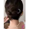 Siyah Geometrik Tasarım Asetat Kadın Saç Topuz Tokası 12.5 cm - Çubuk Toka Saç Çubuğu Aksesuar