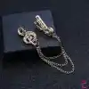 Sol Anahtarı Müzik Notası Zirkon Taşlı Zincirli Broş Gold - Unisex Yaka Zinciri Ceket Kıyafet İğnesi