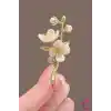 Yasemin Çiçeği Tasarım İncili Çiçekli Taşlı Kadın Broş - Hediyelik Elbise Ceket Yaka İğnesi Broşu