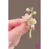 Yasemin Çiçeği Tasarım İncili Çiçekli Taşlı Kadın Broş - Hediyelik Elbise Ceket Yaka İğnesi Broşu