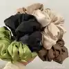 Yumuşak Saten Büyük Boy Pillow Scrunchie Toka Bej - Rahat Geniş Esnek Simit Lastikli Saç Tokası