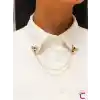 Zarif Arı Tasarım Gömlek Yaka Zinciri Broş - Hediyelik Zirkon Taşlı Gold Zincirli Ceket Yaka İğnesi