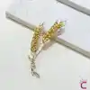Zarif Buğday Başağı Tasarım Taşlı Kadın Broş Gold - Hediyelik Elbise Ceket Yaka İğnesi Rozet