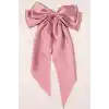 Zarif Kadın Saten Büyük Fiyonk Otomatik Toka Pembe - Kurdele Fiyonklu Klipsli Saç Tokası