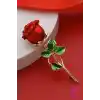 Zarif Kırmızı Gül Tasarım Çiçekli Kadın Broş Hediyelik Sevgililer Günü Hediyesi Yaka İğnesi Broşu