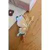 Zarif Mineli Kelebek Metal Kadın Mandal Toka 11cm - Kelebekli Mandallı Saç Topuz Tokası Hediyelik
