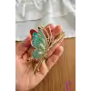 Zarif Mineli Kelebek Metal Kadın Mandal Toka 11cm - Kelebekli Mandallı Saç Topuz Tokası Hediyelik
