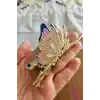 Zarif Mineli Kelebek Metal Kadın Mandal Toka 11cm - Kelebekli Mandallı Saç Topuz Tokası Hediyelik