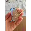 Zarif Mineli Kelebek Metal Kadın Mandal Toka 11cm - Kelebekli Mandallı Saç Topuz Tokası Hediyelik
