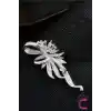 Zarif Parıltılı Kristal Çiçekli Taşlı Kadın Broş Gümüş Renk- Hediyelik Elbise Ceket Yaka İğnesi Broş