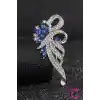 Zarif Parıltılı Kristal Çiçekli Taşlı Kadın Broş Gümüş Renk- Hediyelik Elbise Ceket Yaka İğnesi Broş