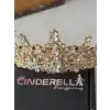 Zirkon Taş İşlemeli Kraliçe Prenses Gelin Tacı Gold - Kristal Taşlı Düğün Nişan Nikah Söz Aksesuar