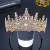 Zirkon Taş İşlemeli Kraliçe Prenses Gelin Tacı Gold - Kristal Taşlı Düğün Nişan Nikah Söz Aksesuar