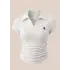 Beyaz Polo Yaka Fitilli Likralı Bluz