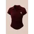 Bordo Simli Polo Yaka Büzgülü Bluz