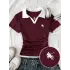 Bordo Solo Polo Yaka Beyaz Yakalı Bluz