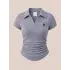 Gri Polo Yaka Fitilli Likralı Bluz