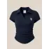 Lacivert Polo Yaka Fitilli Likralı Bluz