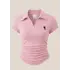 Pembe Polo Yaka Fitilli Likralı Bluz