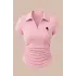 Pembe Simli Polo Yaka Büzgülü Bluz