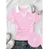 Pembe Solo Polo Yaka Beyaz Yakalı Bluz