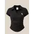 Siyah Polo Yaka Fitilli Likralı Bluz